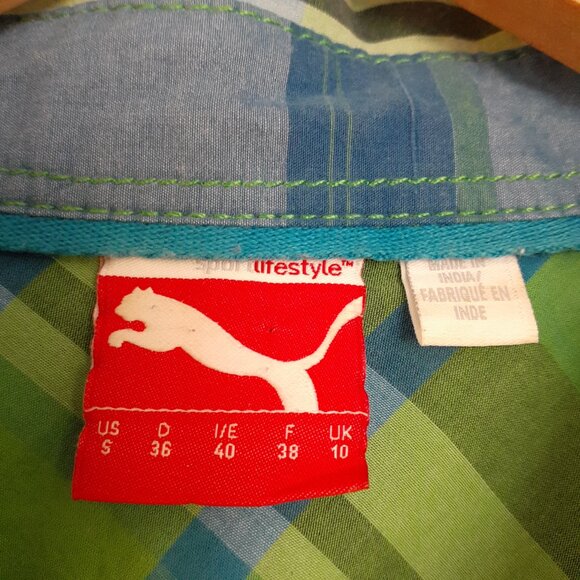 Puma Plaid Shirt Dress w/Roll Tab Sleeves Green Size S - Picture 7 of 14